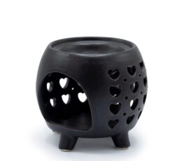 Squat Pot Oil Burner Multi Hearts - Matt Black