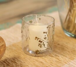 Natural Floral Glass - Straight Candle Holder - Margarita  - (8x8cm)