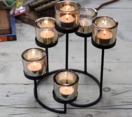 Centrepiece Iron Votive Candle Holder - 6 Cup Circule Tree