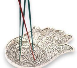 Polished Aluminium  Lrg Hamsa  Incense Holder 18x13cm