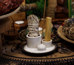 Palo Santo Stick & Smudge Holder - Mandala - White & Grey