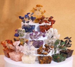 Box of 12 Mini Gemstone Trees On Orgonite Base - Assorted Mix (15 stones)