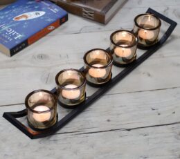 Centrepiece Iron Votive Candle Holder - 5 Cup Ledge
