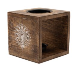 Large Square Mango Wood Oil Burner - Moon Goddess