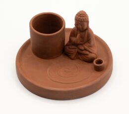 Multi Purpose Buddha Incense Plate - Natural Terracotta Style