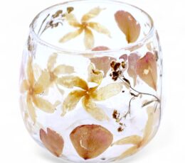 Natural Floral Glass - Straight Candle Holder - Rosa - (8x8cm)
