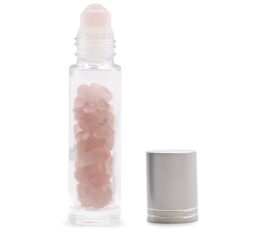 Gemstone Essential Oil Roller Bottle - Rose Quartz  - Silver Cap + Gemstone Roller Tip for 5ml Bottle - Rose Quartz