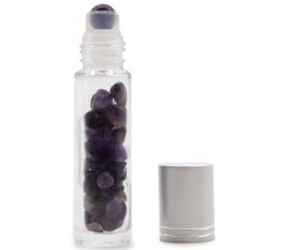 Gemstone Essential Oil Roller Bottle - Amethyst  - Silver Cap + Gemstone Roller Tip for 5ml Bottle - Amethyst