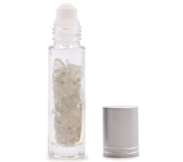 Gemstone Essential Oil Roller Bottle - Rock Quartz  - Silver Cap + Gemstone Roller Tip for 5ml Bottle - Rock Quartz