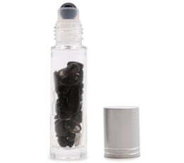 Gemstone Essential Oil Roller Bottle - Black Tourmaline  - Silver Cap + Gemstone Roller Tip for 5ml Bottle - Black Tourmaline