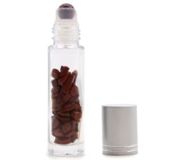 Gemstone Essential Oil Roller Bottle - Red Jasper  - Silver Cap + Gemstone Roller Tip for 5ml Bottle - Red Jasper