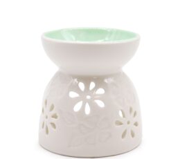 Classic White Oil Burner - Floral with Teal Well
