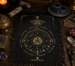 Ancient Witch Pendulum Divination Cloth - Mystic Moth - Black & Gold