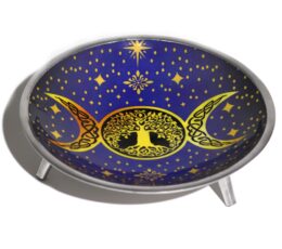 Triple Leg  Enamelled Offering Plate - Purple Triple Moon