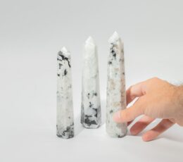 Gemstone Six Face Obelisk Point approx 17cm - Rainbow Moonstone