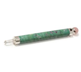 Verdant Heart Wand - Ruby Fuchsite Rose Quartz Crystal Ball top - 23cm