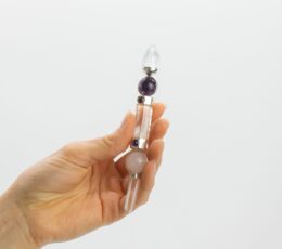 Axis of Grace Wand - Amethyst & Rose Quartz Spheres, Quartz Stem - 12cm