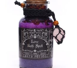 Ancient Witch Bath Spell Potion & Rose Quartz Crystal Amulet - Love