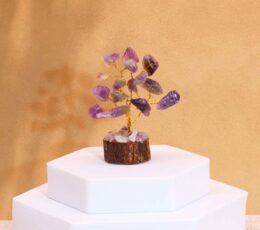 Mini Gemstone Trees On Wood Base - Amethyst (15 stones)