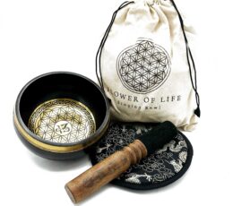 Hand Beaten & Engraved Singing Bowl Gift Set - 14cm - Flower of Life
