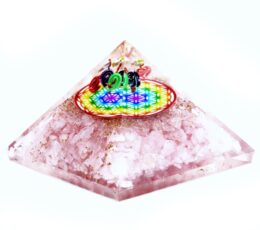 Orgonite Pyramid -  Rose Quartz Rainbow Flower of Life - 70 mm