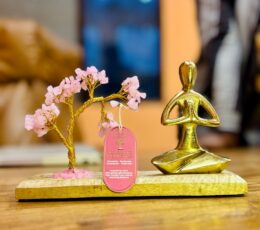Gemstone Yoga Garden - Namaste Pose - Rose Quartz Tilted Tree - 100 chipstones