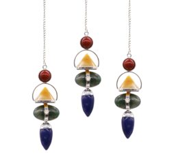 Four Elements Gemstone Pendulum - Red Jasper, Yellow Aventurine, Moss Agate, Sodalite & Moonstone
