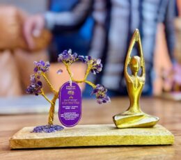 Gemstone Yoga Garden - Sukhasana Pose - Amethyst - Tilted Tree - 100 chipstones