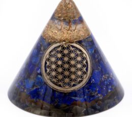 Orgonite Cone - Lapis Flower of Life - Suspended Quartz - 90 mm