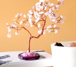 Lrg Gemstone Tree - Rose Quartz on Pink Agate Base (100 stones)
