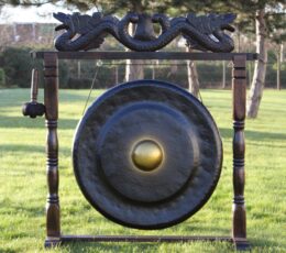 Large Gong in Brown Antique Stand - 80cm - Black
