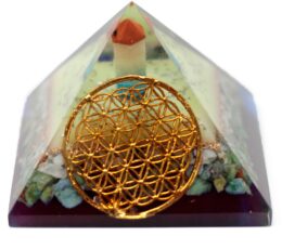 Lrg Organite Pyramid 70mm - Flower of life symbol