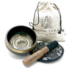 Hand Beaten & Engraved Singing Bowl Gift Set - 14cm - Green Tara