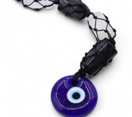 Hanging Stone Pendant - Black Torrmaline & Selonite Tumble- Evil Eye