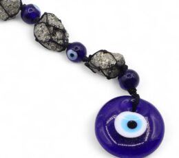 Hanging Stone Pendant - Pirite Stones & Beads- Evil Eye