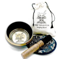 Hand Beaten & Engraved Singing Bowl Gift Set - 14cm - Lotus Flower