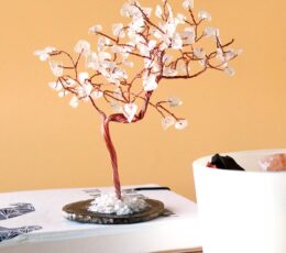 Lrg Gemstone Tree - Rock Quartz on Black Agate Base (100 stones)