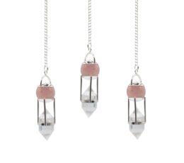 The Heart Whisperer- Double Power Pendulum - Rose Quartz Globe - Clear Quartz Double Terminated