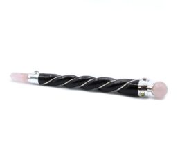 Twisted Healing Wand - Silver Rose Quartz Sphere