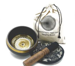 Hand Beaten & Engraved Singing Bowl Gift Set - 14cm - Round Medallions