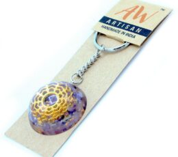 Orgonite Power Keyring - Amethyst Mandala Hearts
