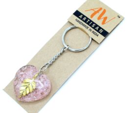 Orgonite Power Keyring - Rose Quartz Heearts Golden Leaf