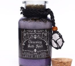 Ancient Witch Bath Spell Potion & Rock Crystal Amulet - Cleansing