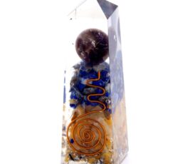 Orgonite Obelisk Power Point Copper, Lapis and Yellow Aventurine - 90x25 mm