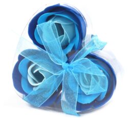 Set of 3 Soap Flower Heart Box - Blue Wedding Roses