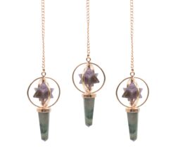 Cosmic Navigator- Two Piece Spinning Merkaba Star in Copper Pendulum -  Amethyst & Labradorite
