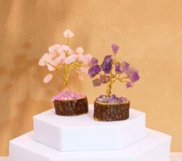 Box of 12 Mini Gemstone Trees On Wood Base - Assorted Mix (15 stones)
