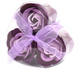 Set of 3 Soap Flower Heart Box - Lavender Roses