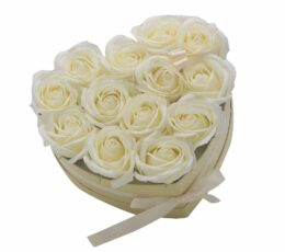 Soap Flower Gift Bouquet - 13 Cream Roses - Heart