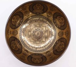 Tibetan Healing Engraved Bowl - 21cm - Om & Buddha